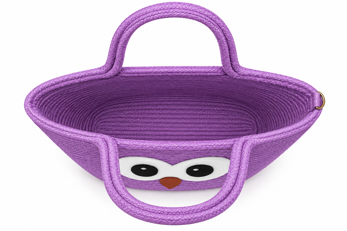 Handmade Owl Design Woven Tote Bag | Cute Rope Shoulder Bag for Women & Kids | Stylish Everyday Shopping & Carry Bag-11x16 inch
