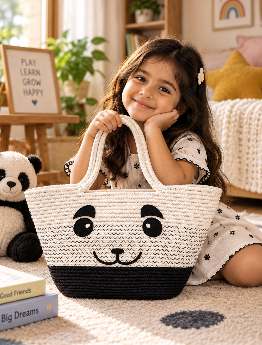 Handmade Cat Design Woven Tote Bag | Cute Rope Shoulder Bag for Women & Kids | Stylish Shopping, Travel & Everyday Carry Bag-14x16 inch