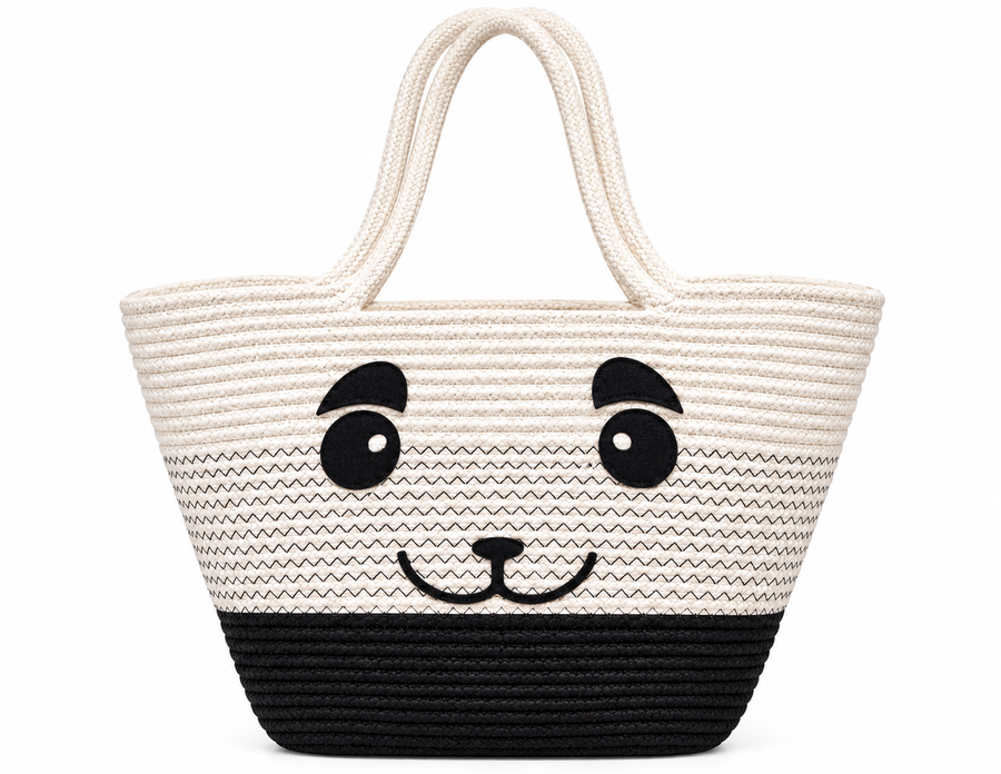 Handmade Cat Design Woven Tote Bag | Cute Rope Shoulder Bag for Women & Kids | Stylish Shopping, Travel & Everyday Carry Bag-14x16 inch