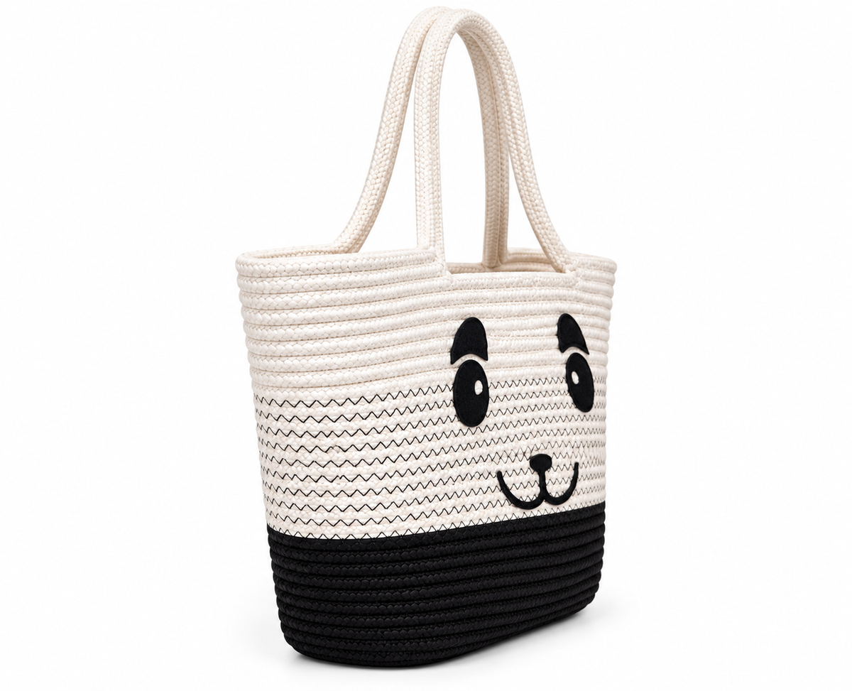 Handmade Cat Design Woven Tote Bag | Cute Rope Shoulder Bag for Women & Kids | Stylish Shopping, Travel & Everyday Carry Bag-11x16 inch