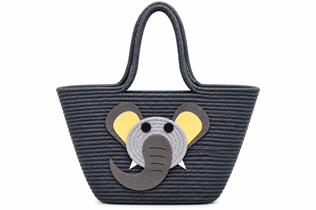 Elephant Face Woven Jute Tote Bag – Cute Eco-Friendly Shopping & Gift Bag