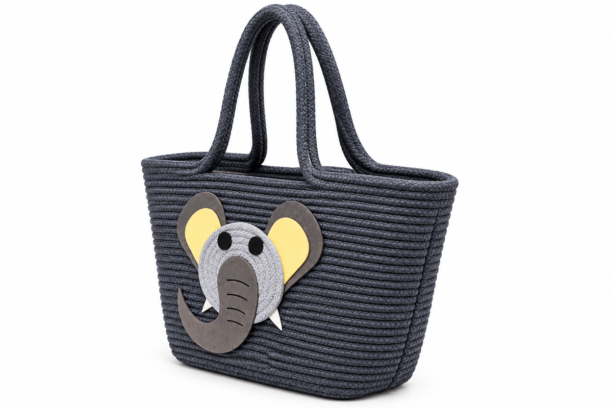Handmade Elephant Design Woven Tote Bag | Cute Rope Shoulder Bag for Women & Kids | Stylish Shopping, Travel & Everyday Carry Bag-11x16 inch