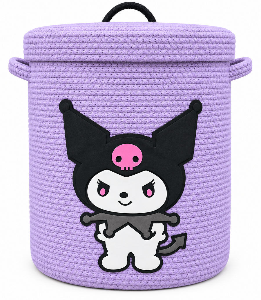 Handmade Bat Kids Laundry Basket with Lid | Cute Character Storage Basket for Kids Room | 14 x 16 Inches