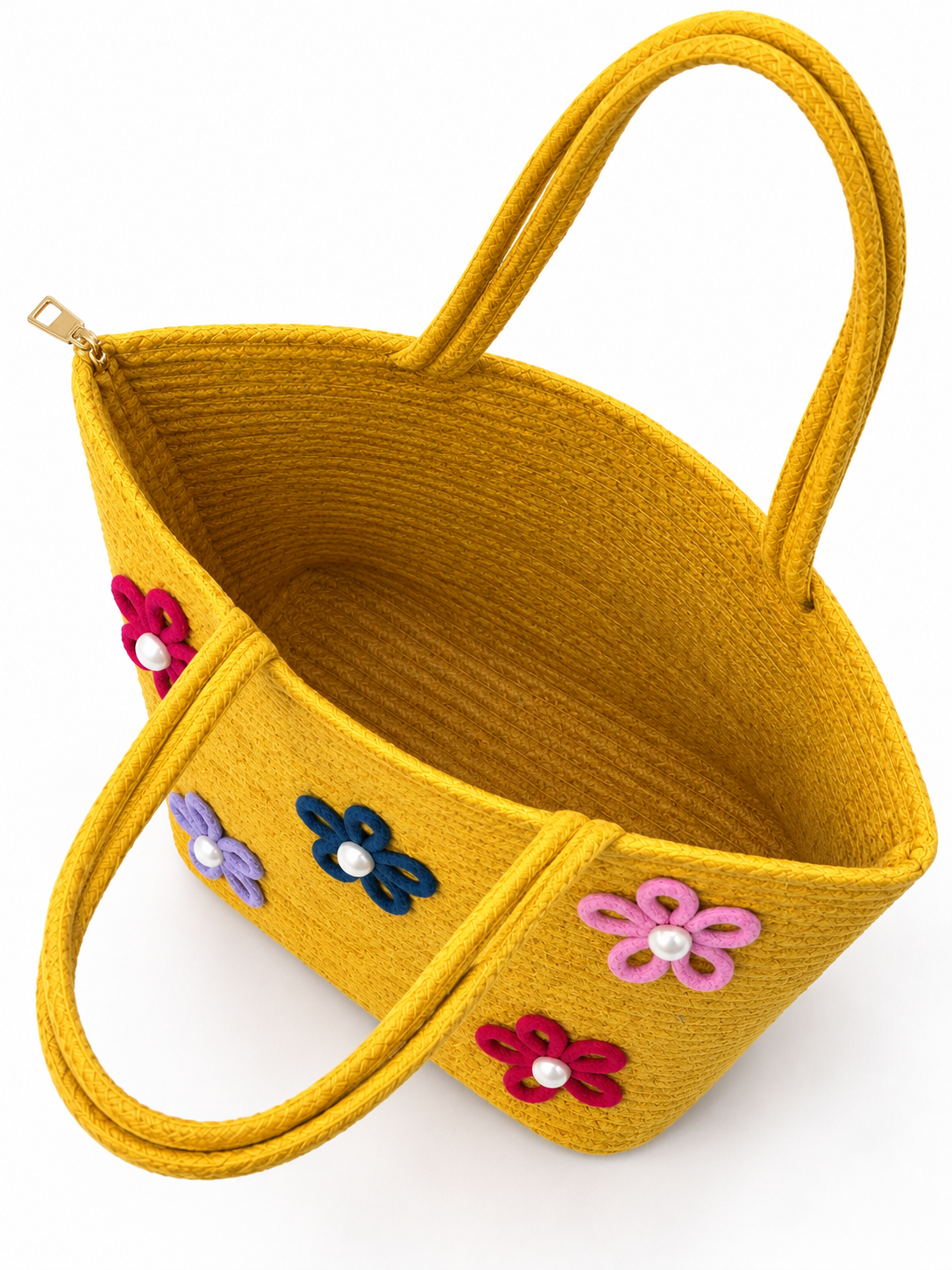 Floral Bloom Handmade Rope Handbag – 16 × 11 Inch