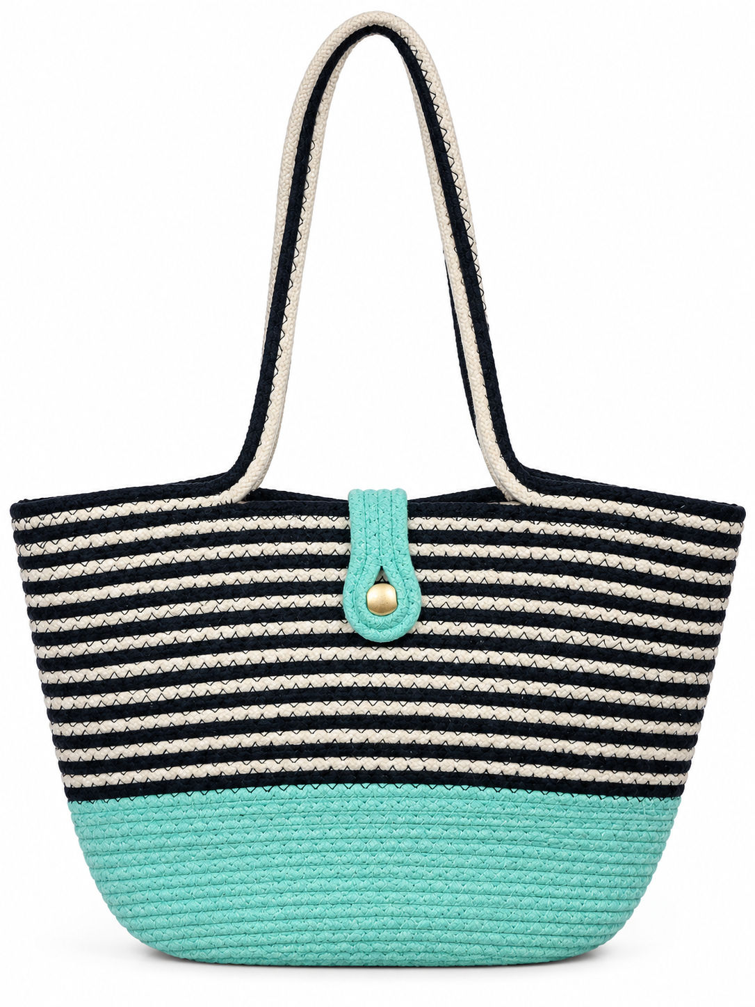 Handmade Jute Striped Rope Tote Bag with Button Closure
