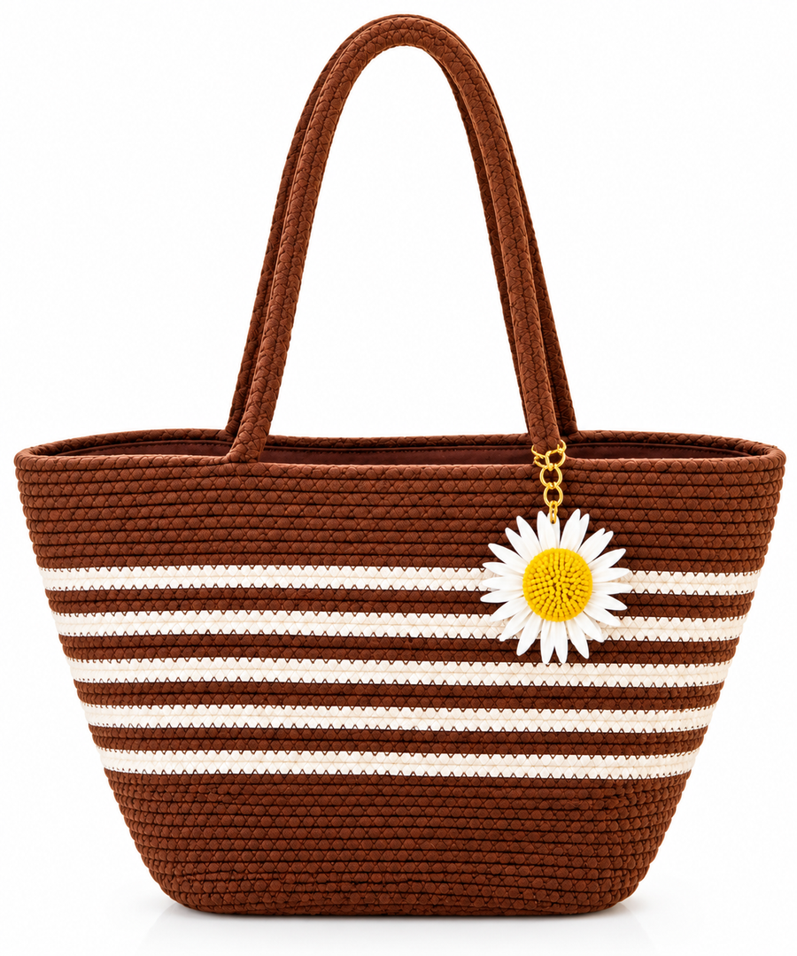 Handmade Cotton Rope Tote Basket with Daisy Flower Detail