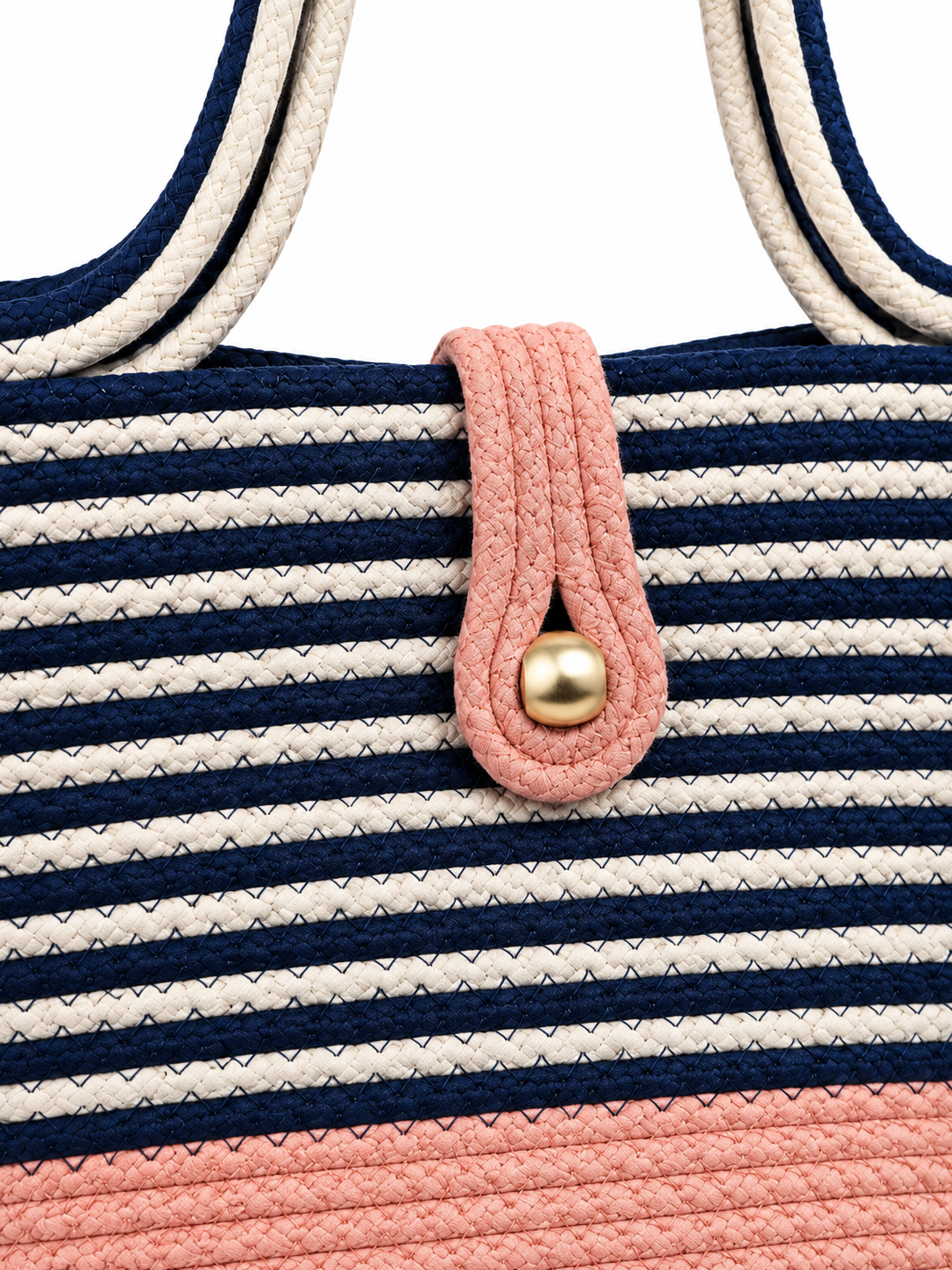 Handmade Jute Striped Rope Tote Bag with Button Closure