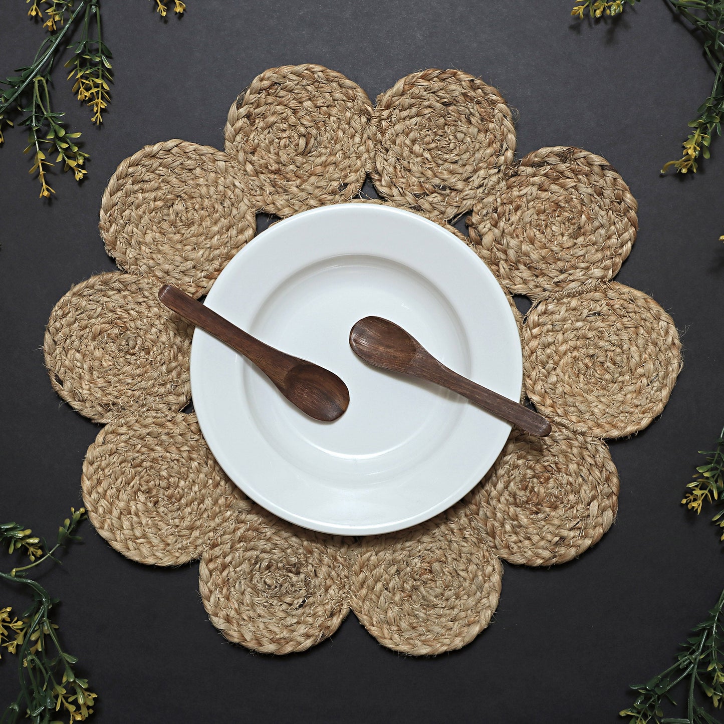 Jutepie Brown Braided Round Jute Table Placemat 15 Inch