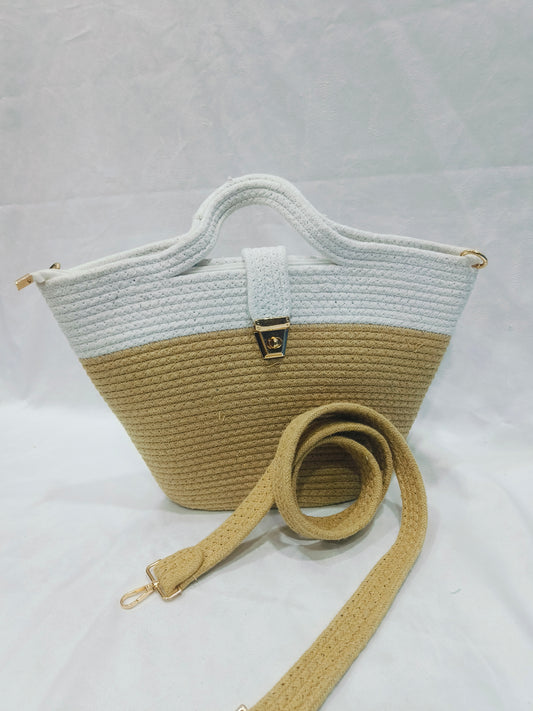 Jutepie®Cotton Rope Jute Tote cum sling Bags for Women with Zip Office, Collage Shoulder Handbag